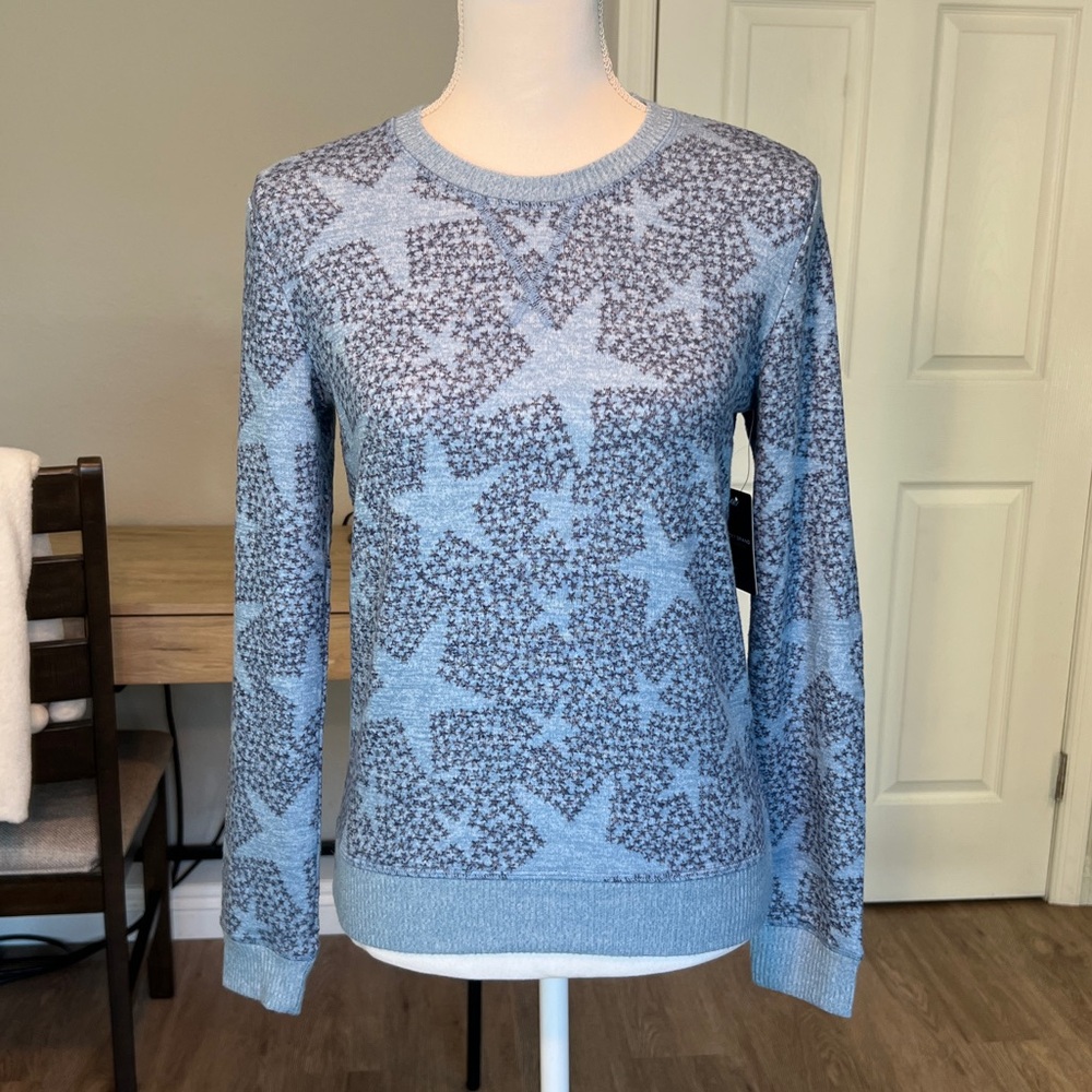 Lucky Brand Ultra-Soft Blue Crew Neck Sweater with Star Print - Size XS
